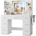 Livelyglow 43" Large White Makeup Vanity Desk With Charging Station | Smart Led Mirror, Hairdryer Holder, 7 Drawers, 4 Shelves