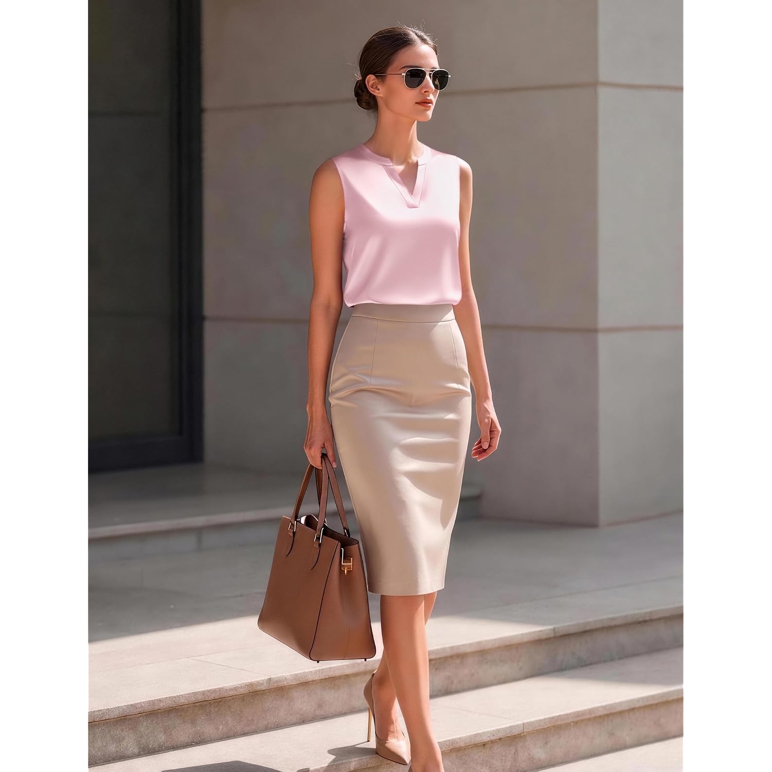 Zeagoo Silk Satin Tank Tops for Women V Neck Business Work Blouses Summer Dressy Casual Sleeveless Shirts