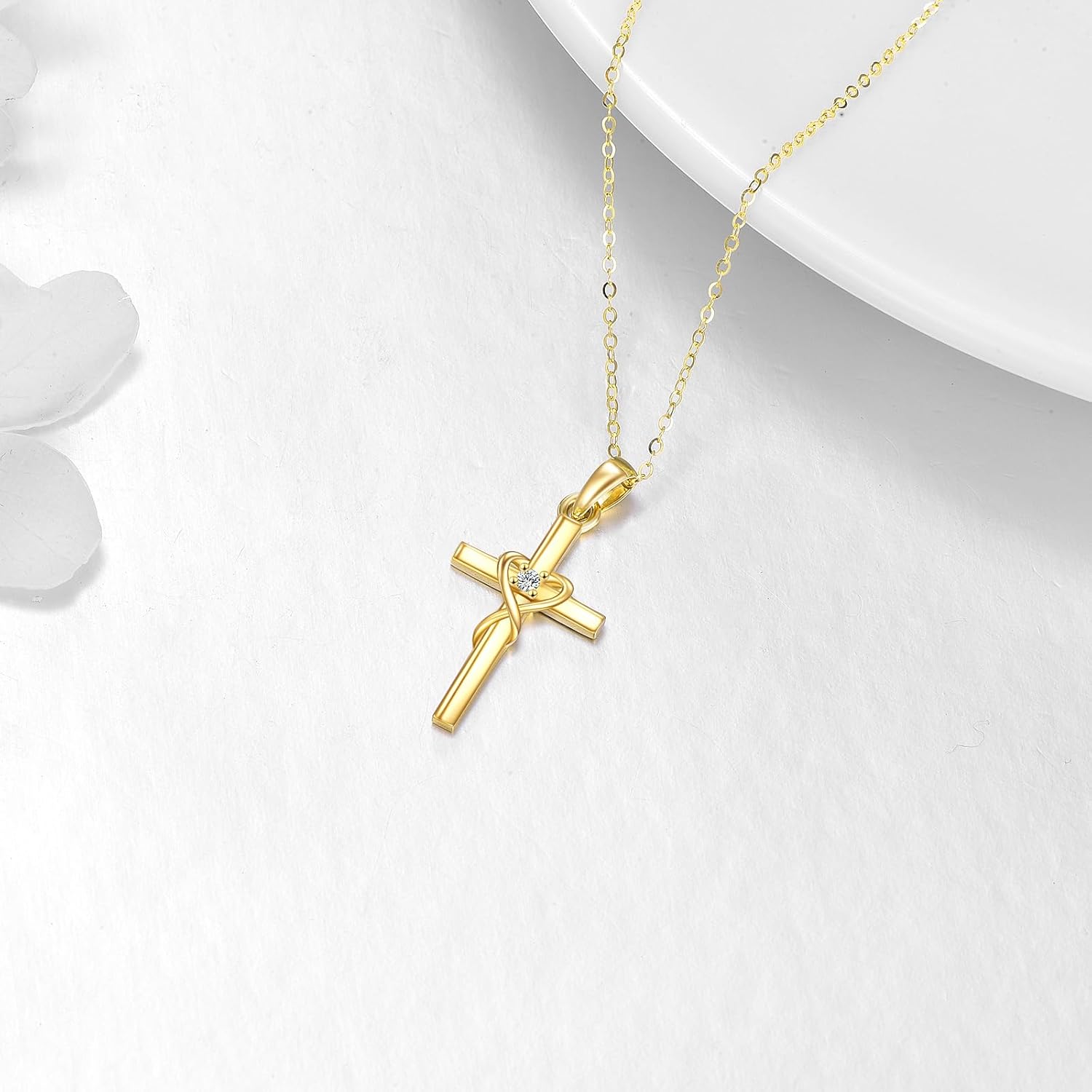 KECHO 14K Solid Gold Cross Necklace for Women Delicate Gold Diamond Heart Cross Pendant Necklace Religious Jewelry Christmas Gifts for Wife Mom Friends
