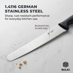 10-Inch Serrated Bread Knife With Sheath For Sourdough, German Steel | 1.4116 Stainless Steel Blade For Homemade And Artisan Loaves With Cover, Black