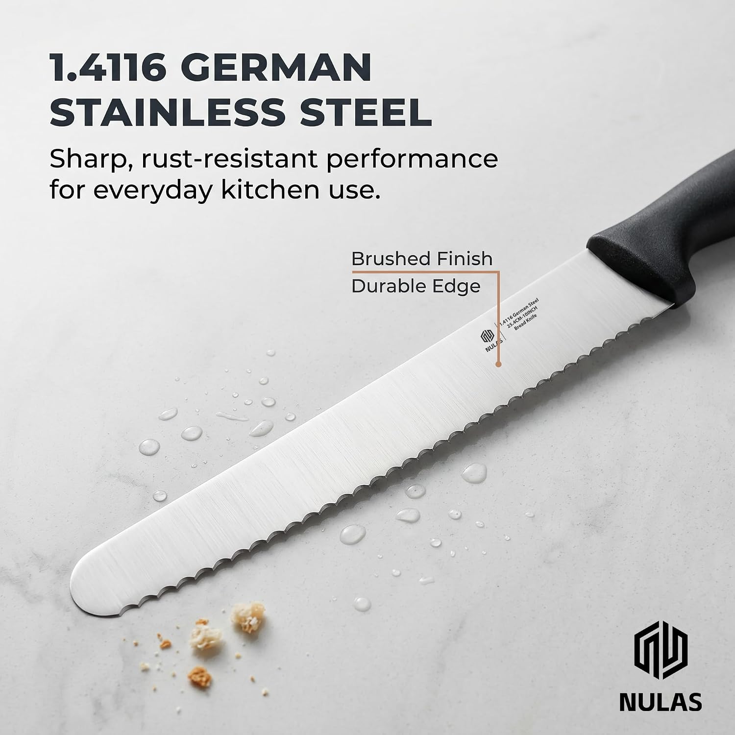 10-Inch Serrated Bread Knife With Sheath For Sourdough, German Steel | 1.4116 Stainless Steel Blade For Homemade And Artisan Loaves With Cover, Black