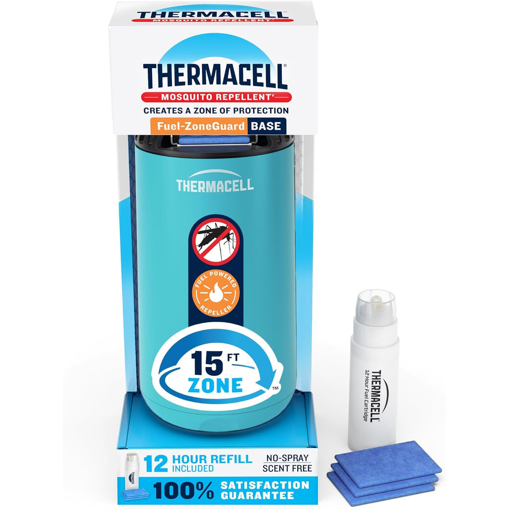 Thermacell Fuel-Zoneguard Base Fuel Powered Mosquito Repeller; 15-Foot Zone Of Scientifically Proven Outdoor Protection; Patio Shield; 12-Hr Refill; Deet-Free; Bug Spray Alternative; Glacial Blue