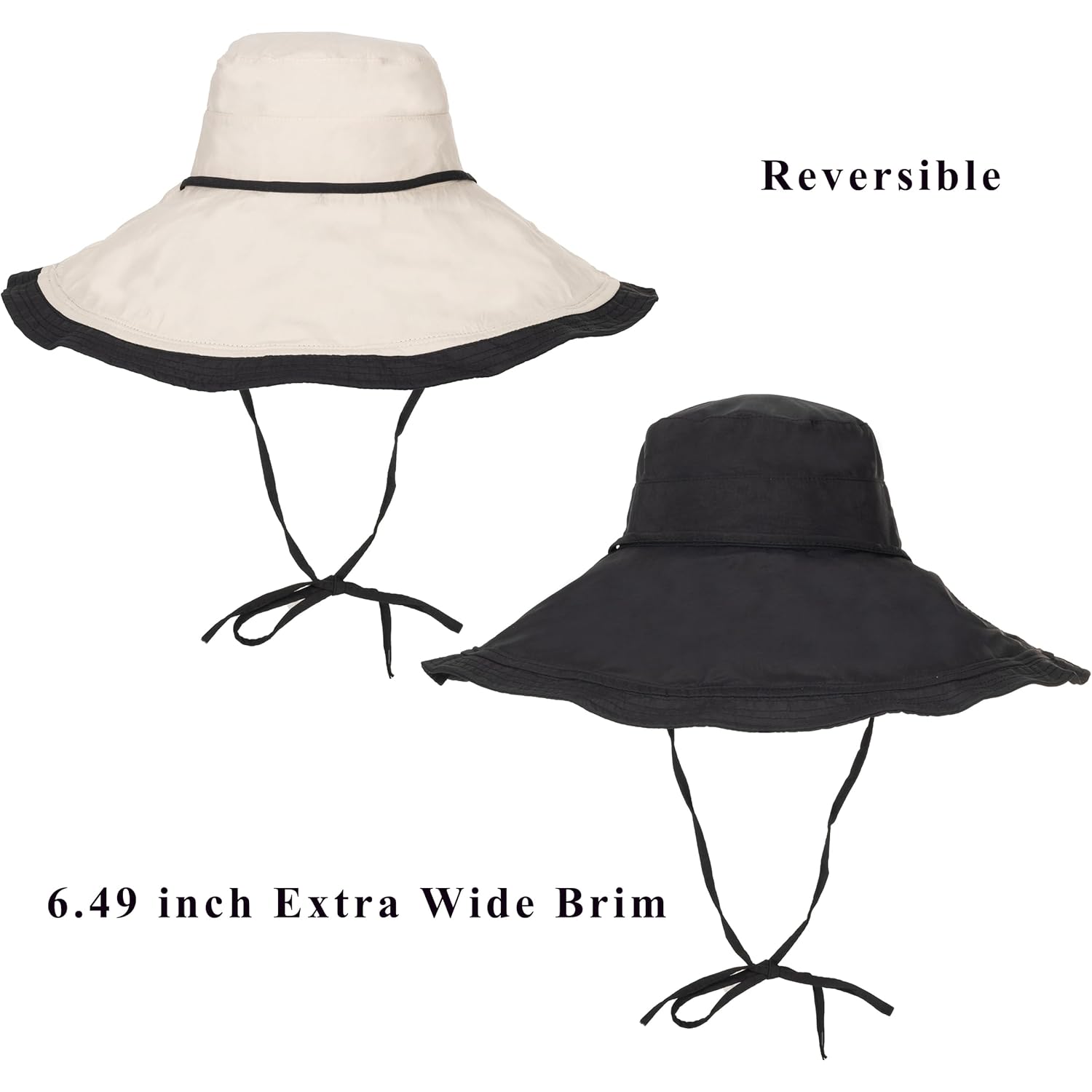 Women's Large Brim Reversible Sun Hats Packable Foldable UV Protection Bucket Hat Metal Wired Edge