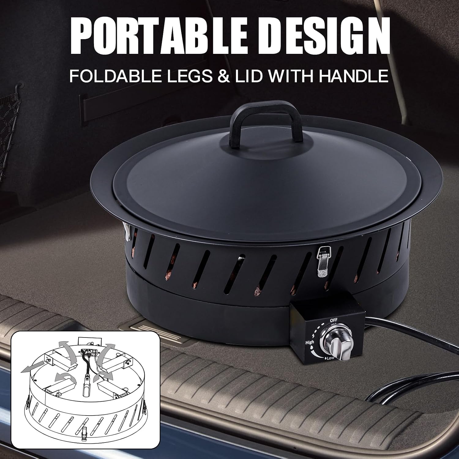 Econook 24 Inch Portable Propane Fire Pits With Grill, Gas Fire Pit Bowl For Outside With Lid & Handle, Smokeless Gas Firebowl,Propane Firepit For Camping, Patio, Yard, Garden