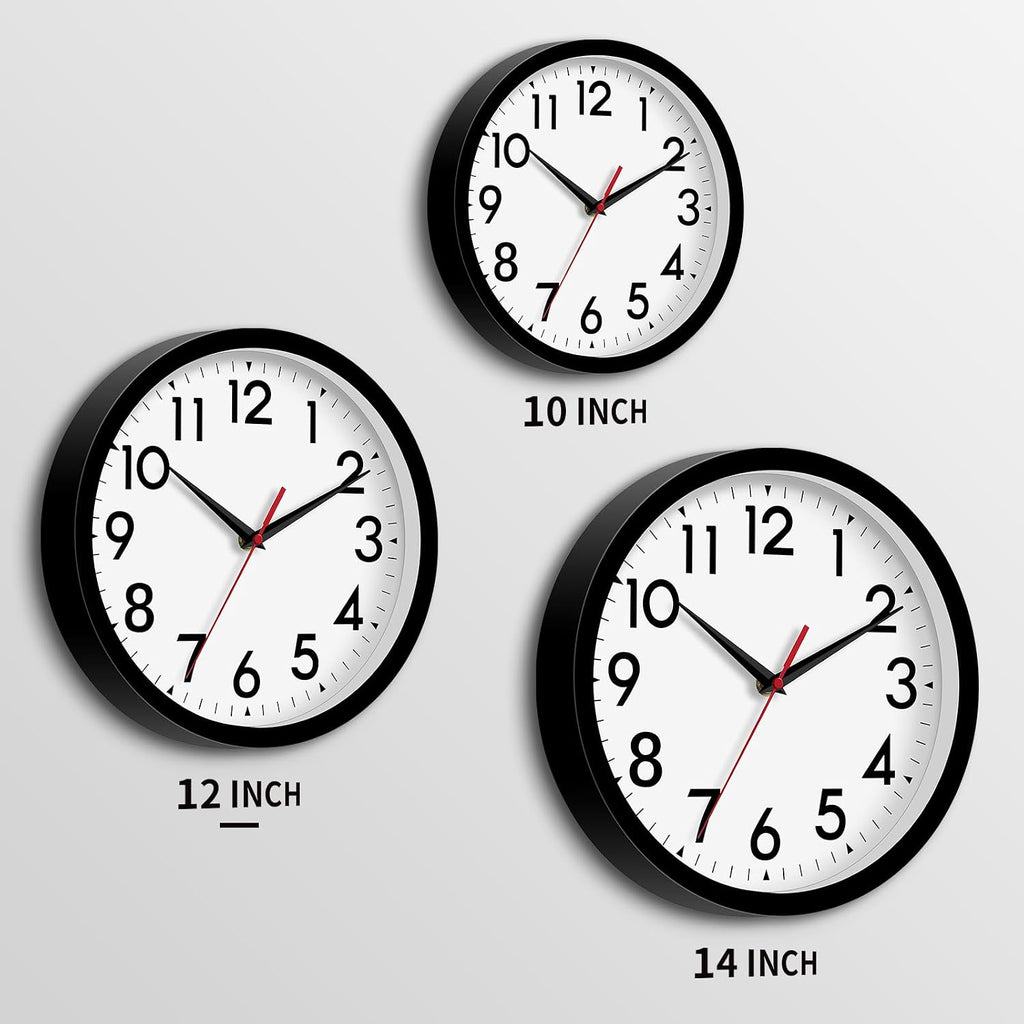 Daxsmy 12 Inch Wall Clock Silent Non-Ticking Battery Operated Analog Clock Decorative For Office Kitchen Outdoor Living Room Classroom Bedroom Bathroom School(Black)