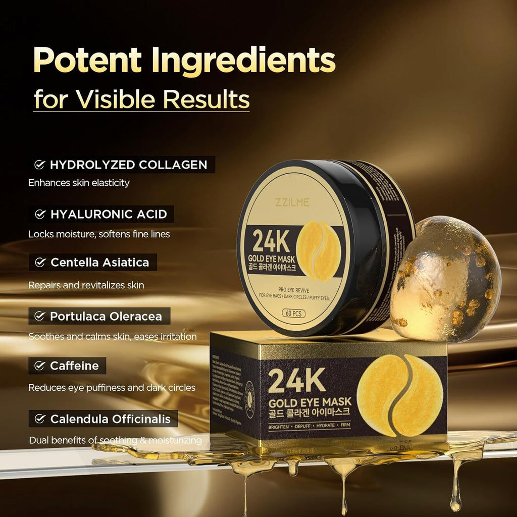 24K Gold Under Eye Patches - Firming, Glowing & Hydrating Hydrogel Mask For Puffy Eyes, Dark Circles, Wrinkles, Eye Bags Treatment, Gifts For Women And Men, 30 Pairs