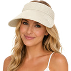 Sun Visor Hat for Women Summer Travel Vacation Foldable Wide Brim Straw Ponytail Beach Hat Outdoor UV Protection Cap Beige