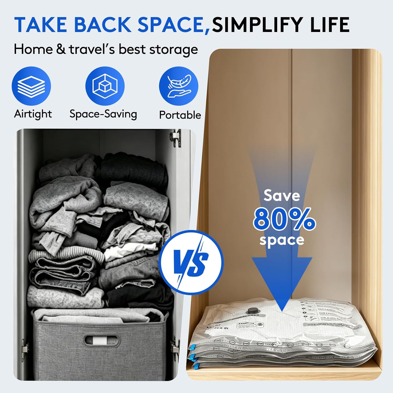 15 Packs Vacuum Bags For Travel With Rechargeable Pump, 3 Sizes Vacuum Seal Bags For Clothing, Compression Vacuum Travel Bags For Luggage, Vacuum Packing Bags For Closet Organization