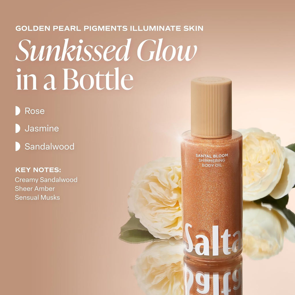 Saltair Shimmering Body Oil - Santal Bloom Scented Dry Oil Moisturizer With Light-Reflecting Pearl Pigments. Moisturizing Glow For All Skin Types - 4 Fl Oz
