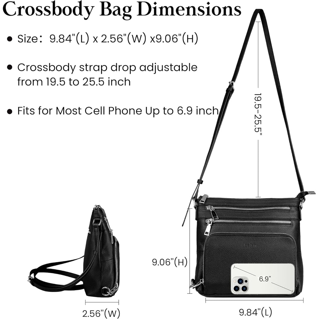 befen Genuine Leather Crossbody Bags for Women, Anti-Theft Shoulder Purse with Built in RFID Wallet for Travel