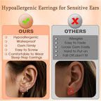 Gold Flat Back Earrings Stacks Hypoallergenic Cartilage Earrings for Women,20G Lobe Tragus Helix Conch Piercing Jewelry,Dainty 14K Gold Plated Stud Hoop Earring Set
