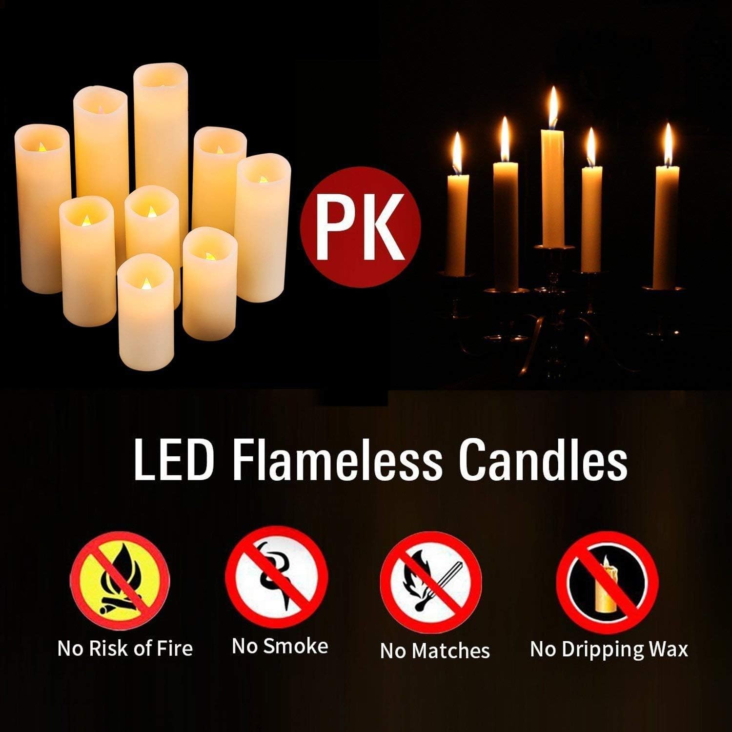 Flameless Candles Led Candles Pack Of 9 (H 4" 5" 6" 7" 8" 9" X D 2.2") Real Wax Battery Candles With Remote Timer For Home Fireplace Decor Wedding Festival Decor (Ivory 9 Pack)