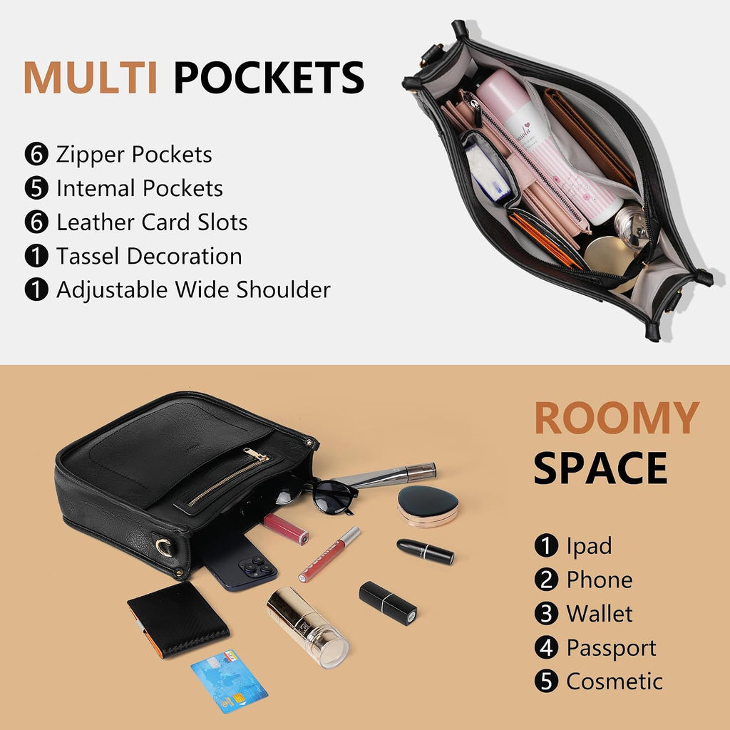 Tantomi Crossbody Bags For Women Crossbody Purses Vegan Leather Hobo Bag Shoulder Handbags With Guitar Strap-7 Pockets