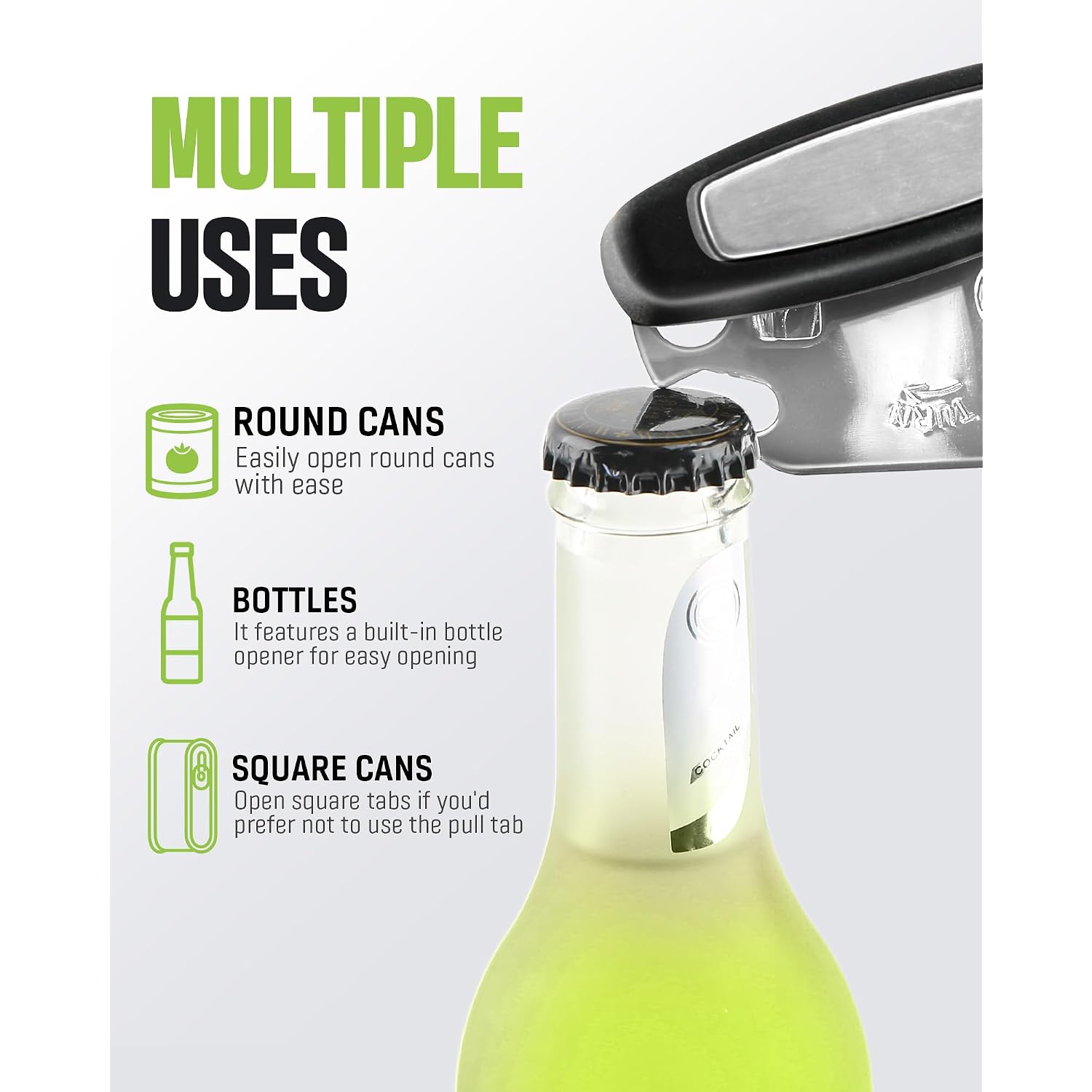 Multifunctional Can Opener Manual, Durable Heavy Duty Handheld Strong Can Opener With Smooth Cutting Edge, Friendly Kitchen Essentials Tool For Seniors, Camping And Bottle Opening-Black