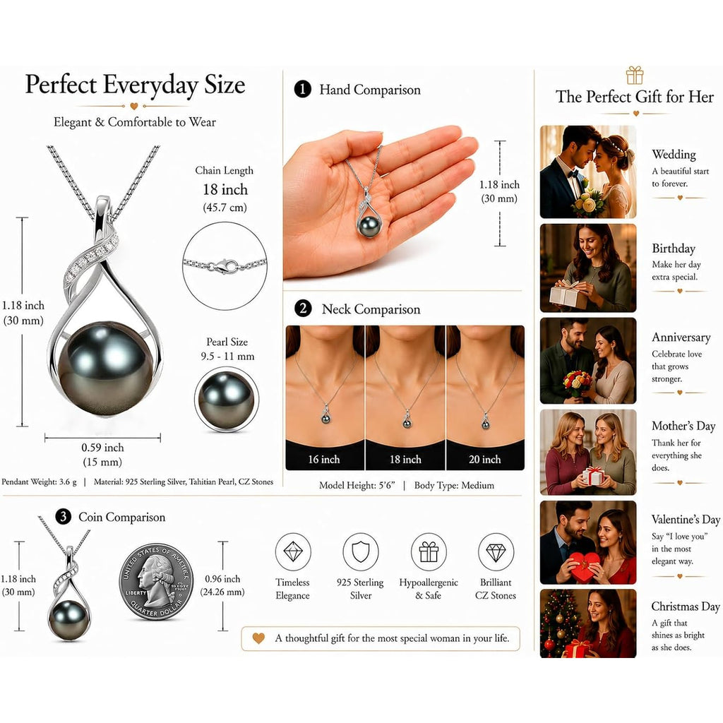 NONNYL Gifts for Women Wife-Tahitian-Black-Pearl-Necklace-Gift for Wife Wedding Birthday Anniversary Jewelry-Mom Girlfriend Her Mothers Day Gifts for Mom Women Valentines Christmas Day