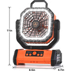 Portable Rechargeable Fan 20000Mah, Camping Fan With Led Light & Remote, Usb C Cordless Battery Powered, 4 Speeds Timer Hanging Hook For Travel Tent Outdoor Essentials - Orange