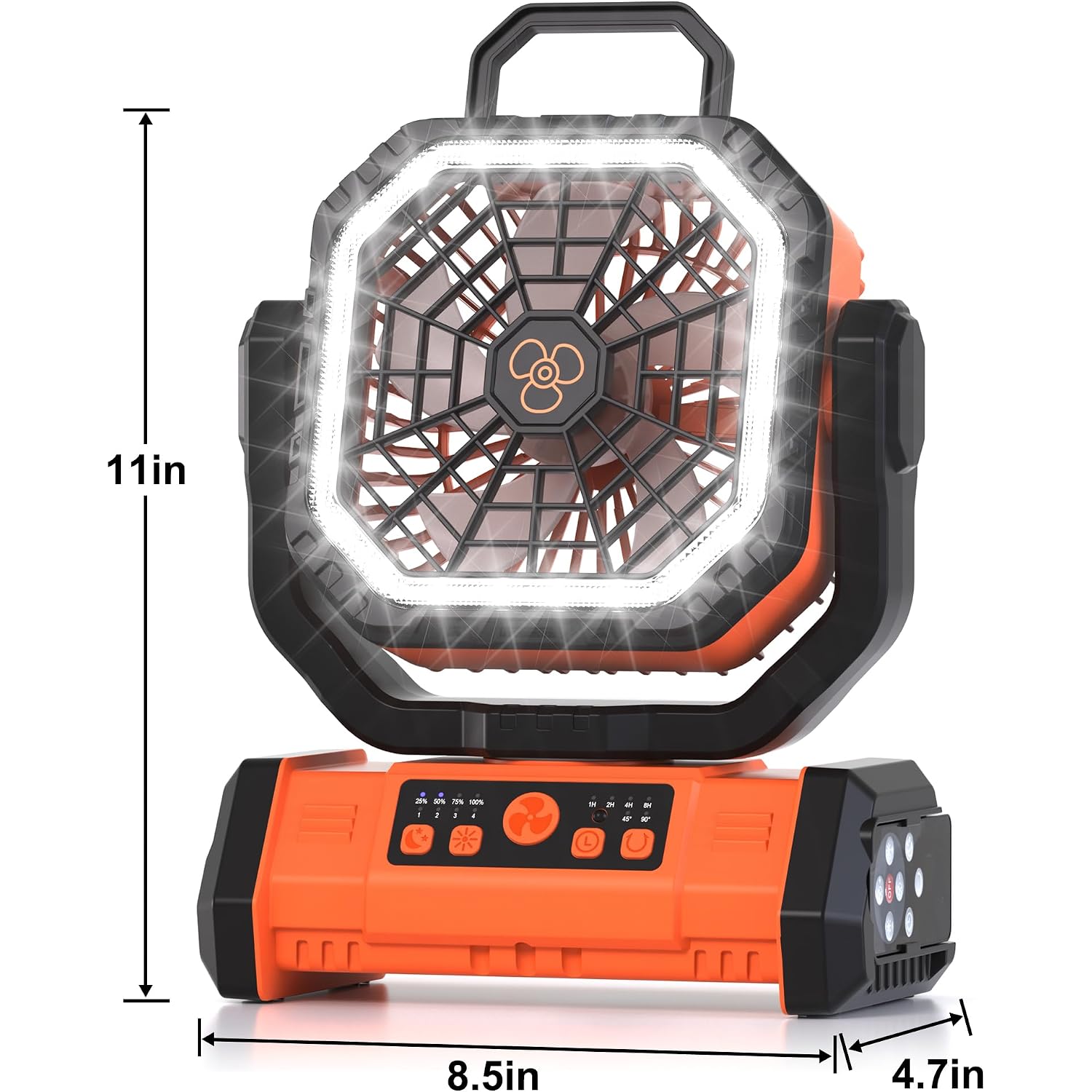 Portable Rechargeable Fan 20000Mah, Camping Fan With Led Light & Remote, Usb C Cordless Battery Powered, 4 Speeds Timer Hanging Hook For Travel Tent Outdoor Essentials - Orange