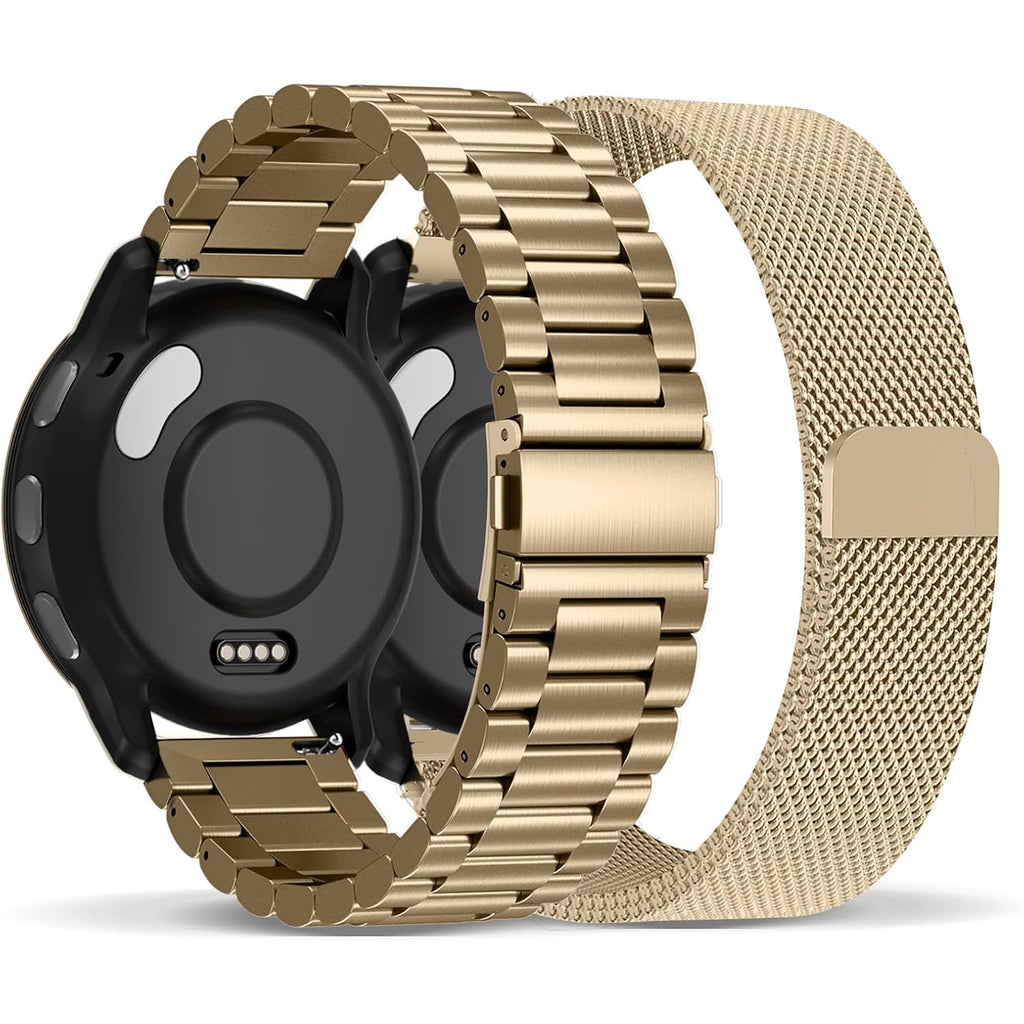 Compatible With Garmin Vivoactive 5 Watch Band/Vivoactive 6/3, 20Mm Stainless Steel 2 Pack Metal And Mesh Bracelet Strap Wristband For Forerunner 165/55/245/570-42Mm/Venu/Venu Sq Women Men Accessory