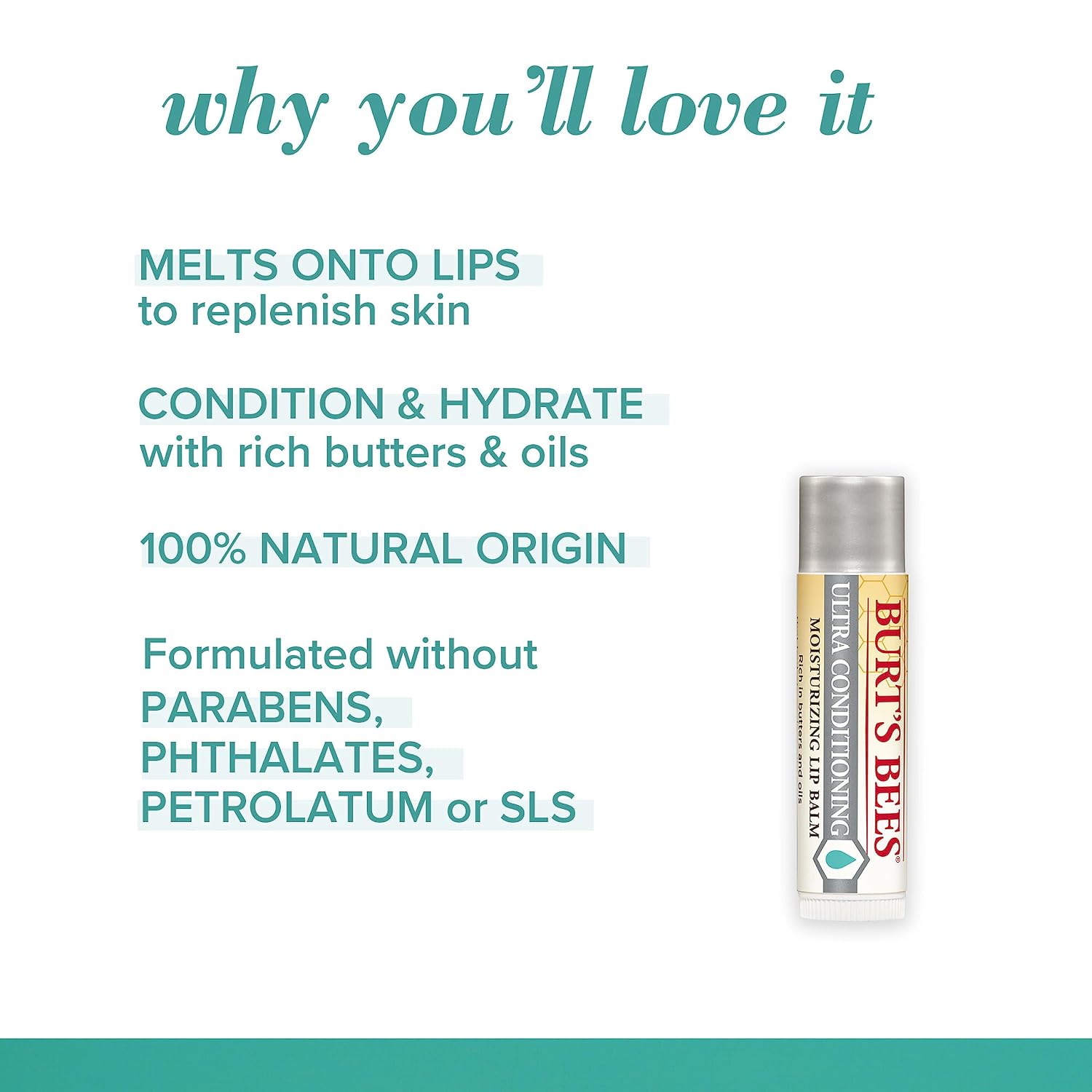 Burt'S Bees Lip Balm, Moisturizing Lip Care, 100 Percent Natural Origin, Ultra Conditioning With Shea, Cocoa And Kokum Butter, 0.15 Oz., Four Tubes