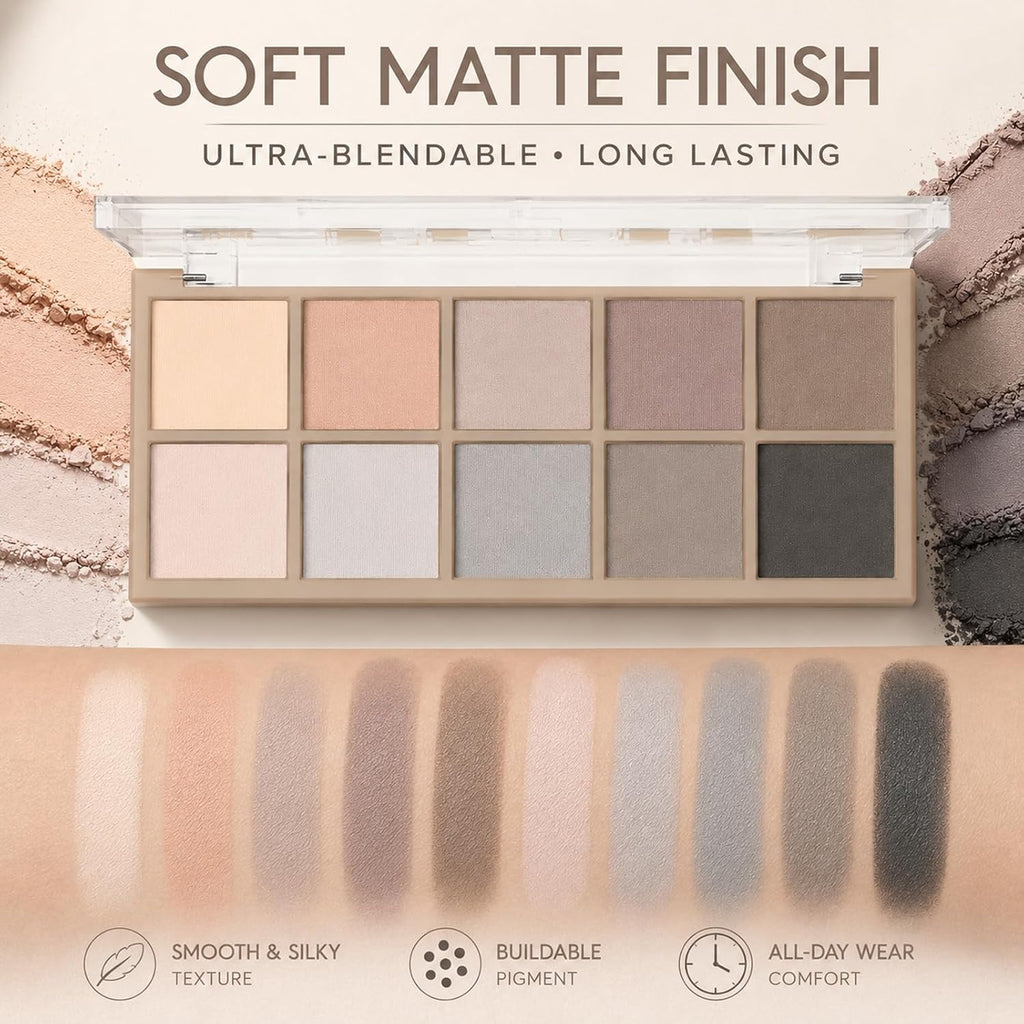 Sulily 10 Colors Matte Eyeshadow Palette, Gray Taupe Brown Nude Eye Shadow Makeup, Neutral Smokey Eye Shadowfor Older Women, Blendable,Long Lasting Waterproof Professional Beauty Makeup Kit, Cement