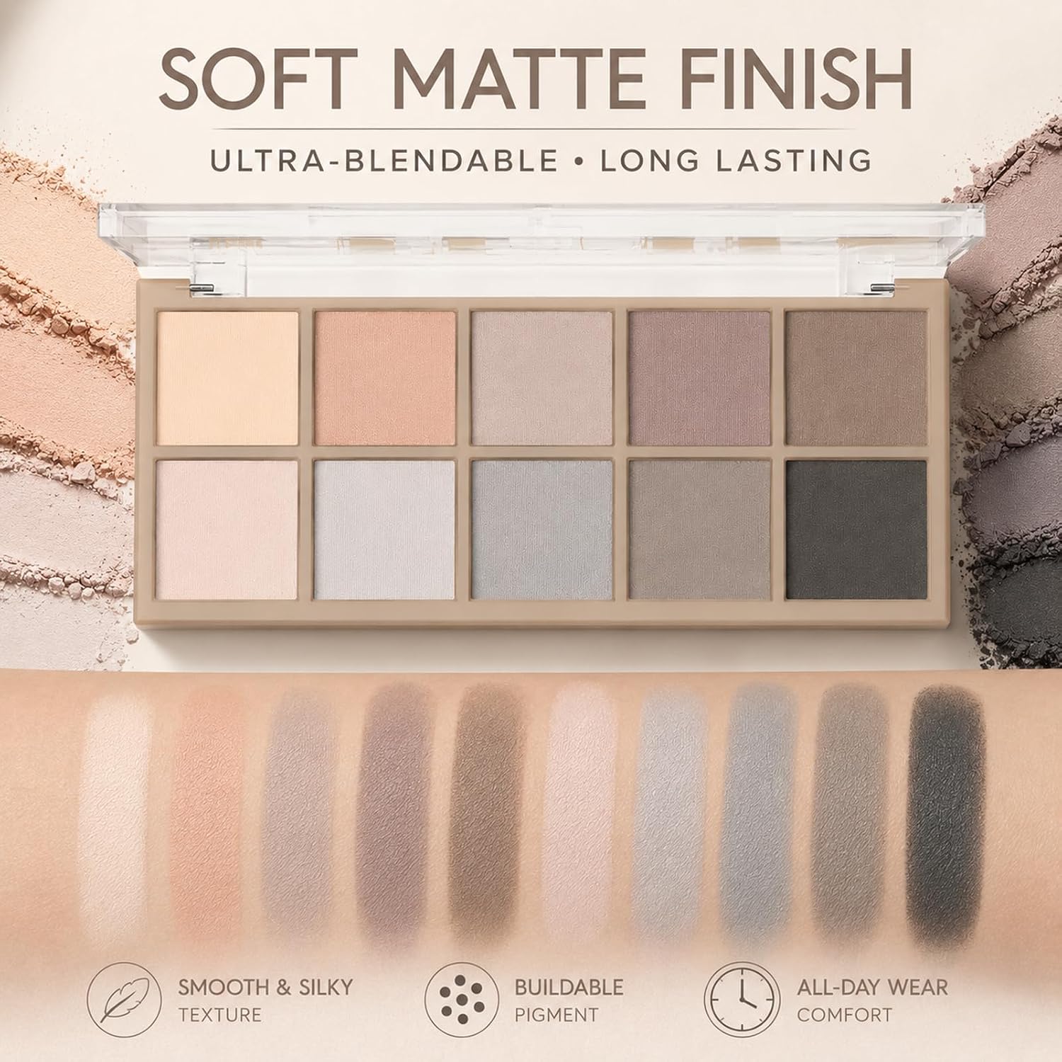 Sulily 10 Colors Matte Eyeshadow Palette, Gray Taupe Brown Nude Eye Shadow Makeup, Neutral Smokey Eye Shadowfor Older Women, Blendable,Long Lasting Waterproof Professional Beauty Makeup Kit, Cement