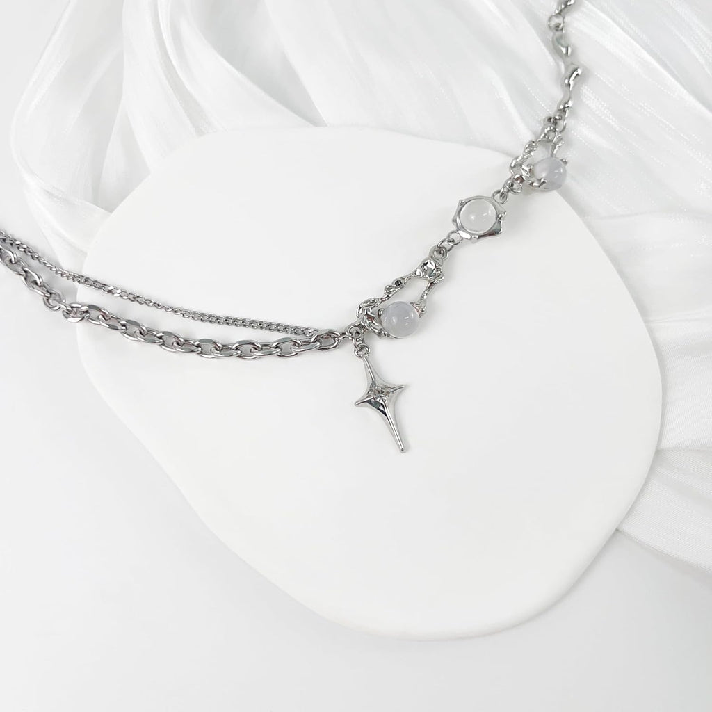 Y2k Irregular Necklace Star Pendant Moonlight Stone Fashion Collar Chain Design Spicy Silver Jewelry for Women