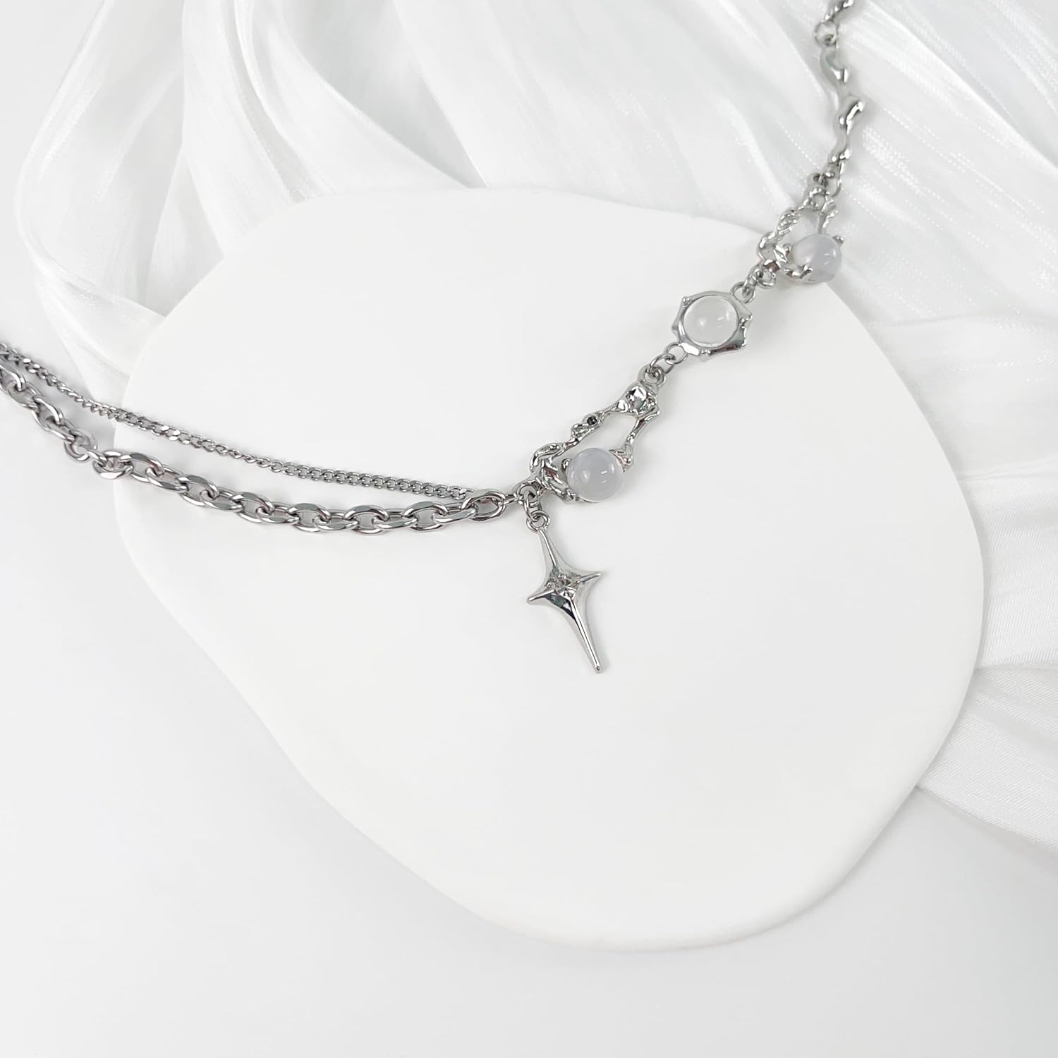 Y2k Irregular Necklace Star Pendant Moonlight Stone Fashion Collar Chain Design Spicy Silver Jewelry for Women