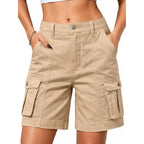 Bermuda Cargo Shorts Women, Elastic High Waist 6 Pockets Shorts 7 Inch Inseam Summer Jorts for Women Casual