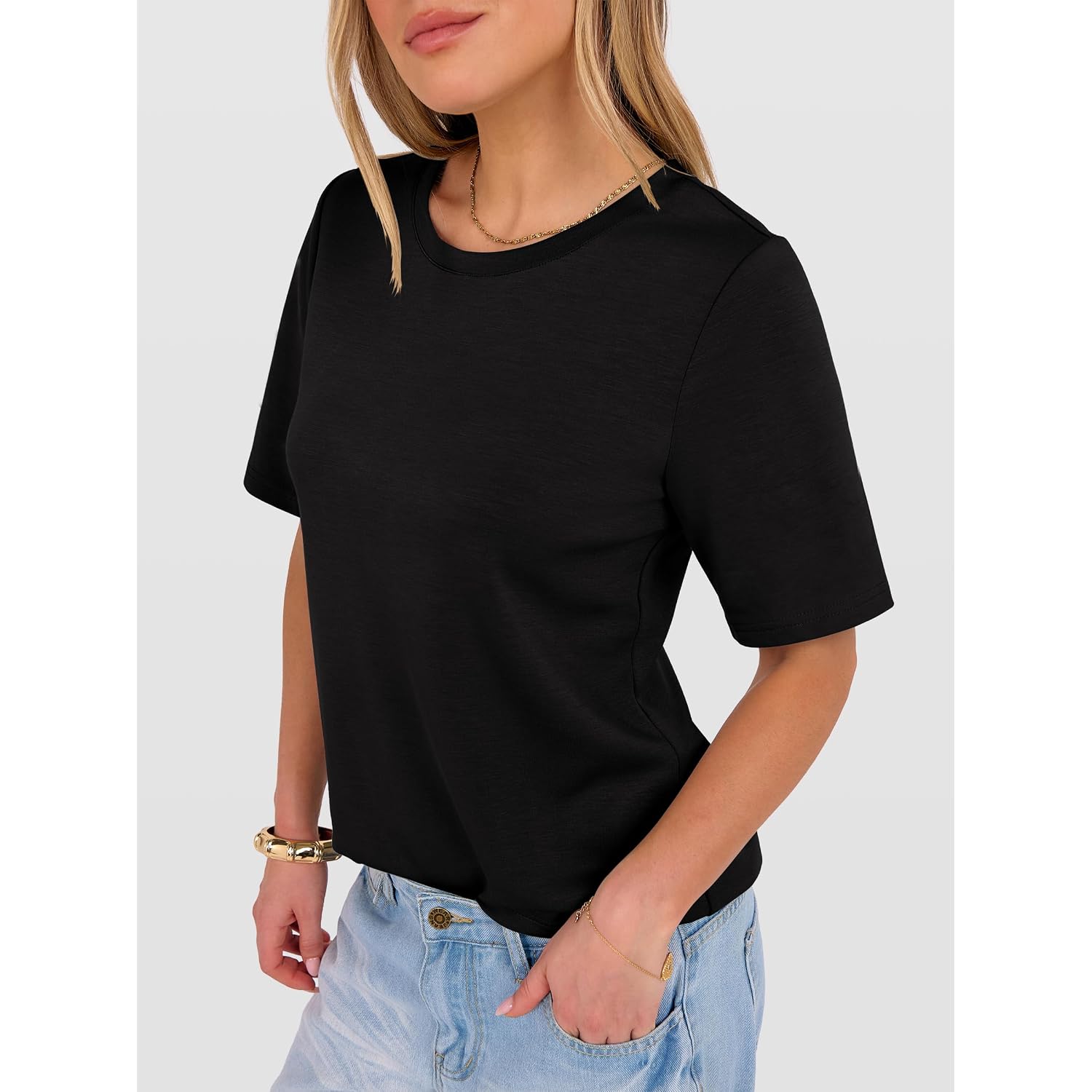 ANRABESS Women’s Half Sleeve T-Shirt Tops | Soft Stretchy Breathable Spacer Basic Tees, Business Casual Work, Travel Vacation Outfits, Summer Fall All-Season Clothing