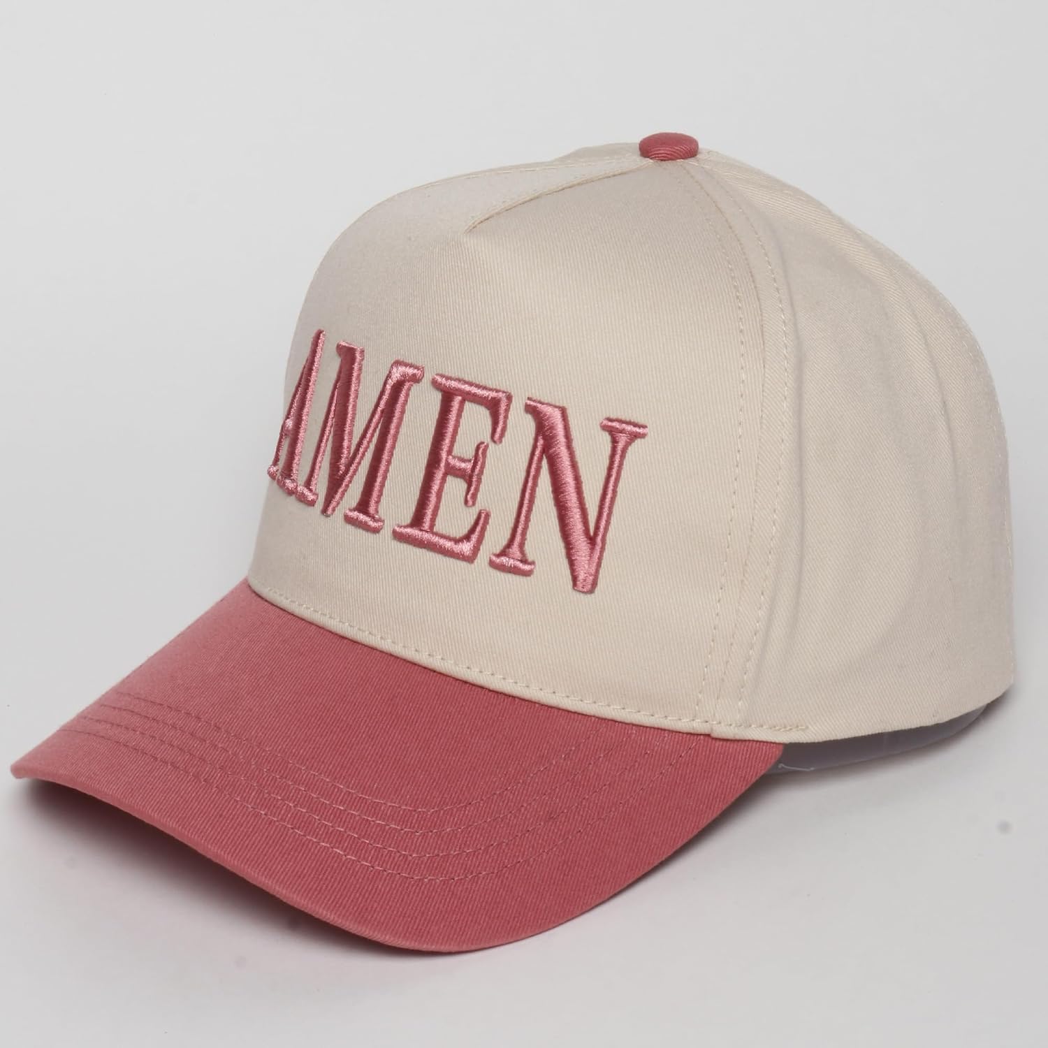 Christian Theme Embroidered 5 Panel Cotton Trucker Hat Snapback Cap for Men and Women Amen,dusty Rose