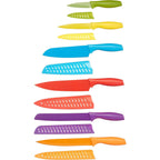 Amazon Basics Color-Coded Dishwasher Safe Kitchen Knife Set, 12-Piece with Ergonomic Handles, Non-stick Sharp Blades, 6 Knives with 6 Blade Guards, Multicolor, 13.88 x 4.13 x 1.38 inch