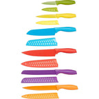 Amazon Basics Color-Coded Dishwasher Safe Kitchen Knife Set, 12-Piece With Ergonomic Handles, Non-Stick Sharp Blades, 6 Knives With 6 Blade Guards, Multicolor, 13.88 X 4.13 X 1.38 Inch