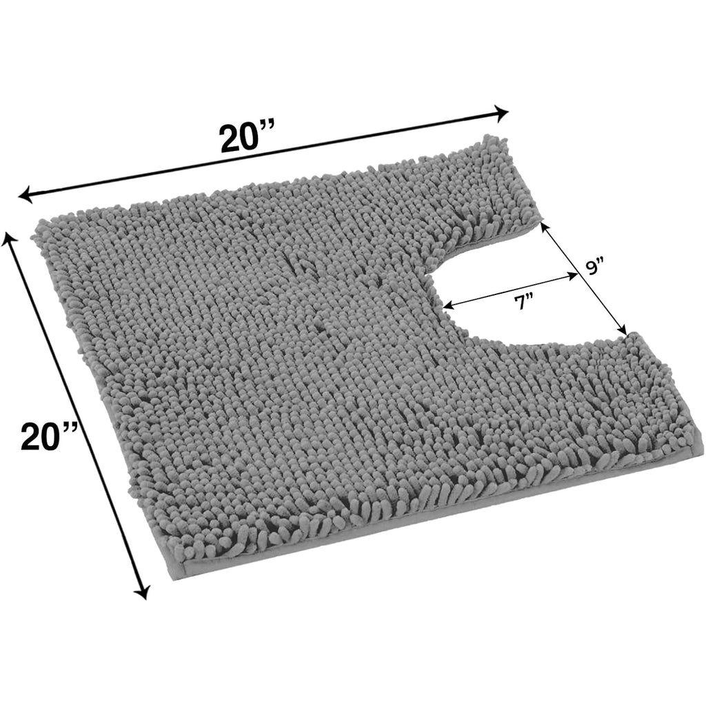 LuxUrux Toilet Rugs U Shaped Washable, Bathroom Toilet Mat, Extra-Soft Plush Bath Bathroom Rug,1'' Chenille Microfiber Material, Super Absorbent Shaggy Machine Wash & Dry (20 x 20 inch, Light Grey)