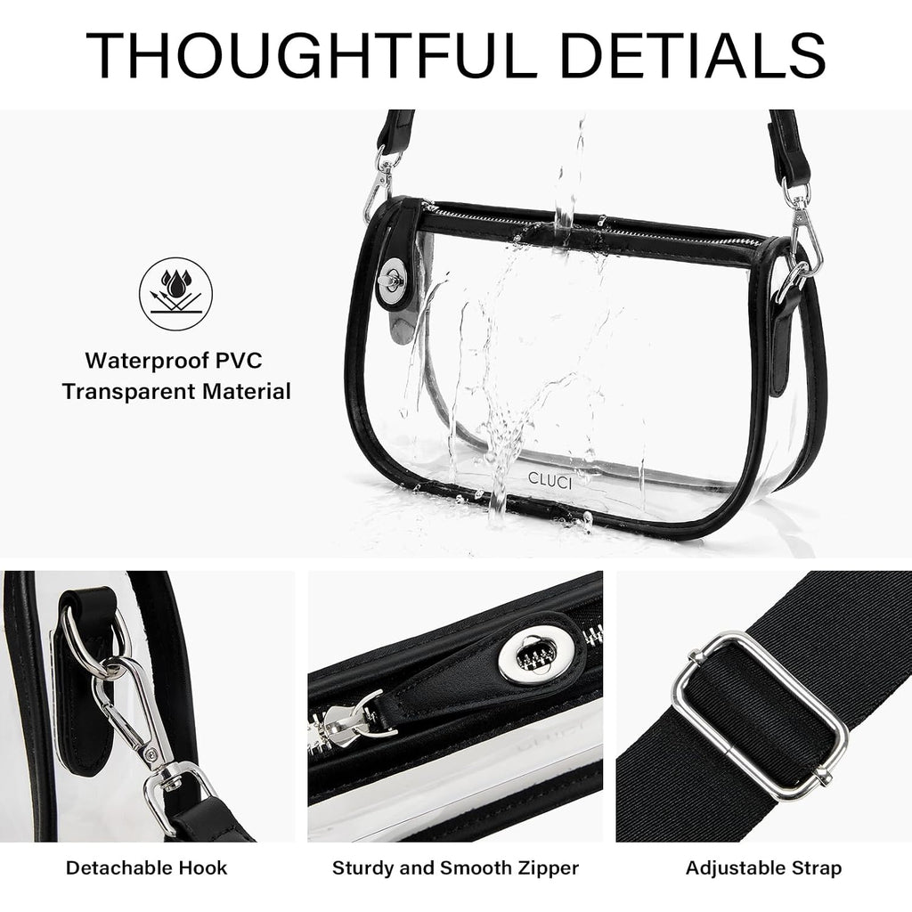 Cluci Clear Purse Crossbody Bags For Women Clear Crossbody Bag Clear Shoulder Bag For Concerts Sports Events Festivals