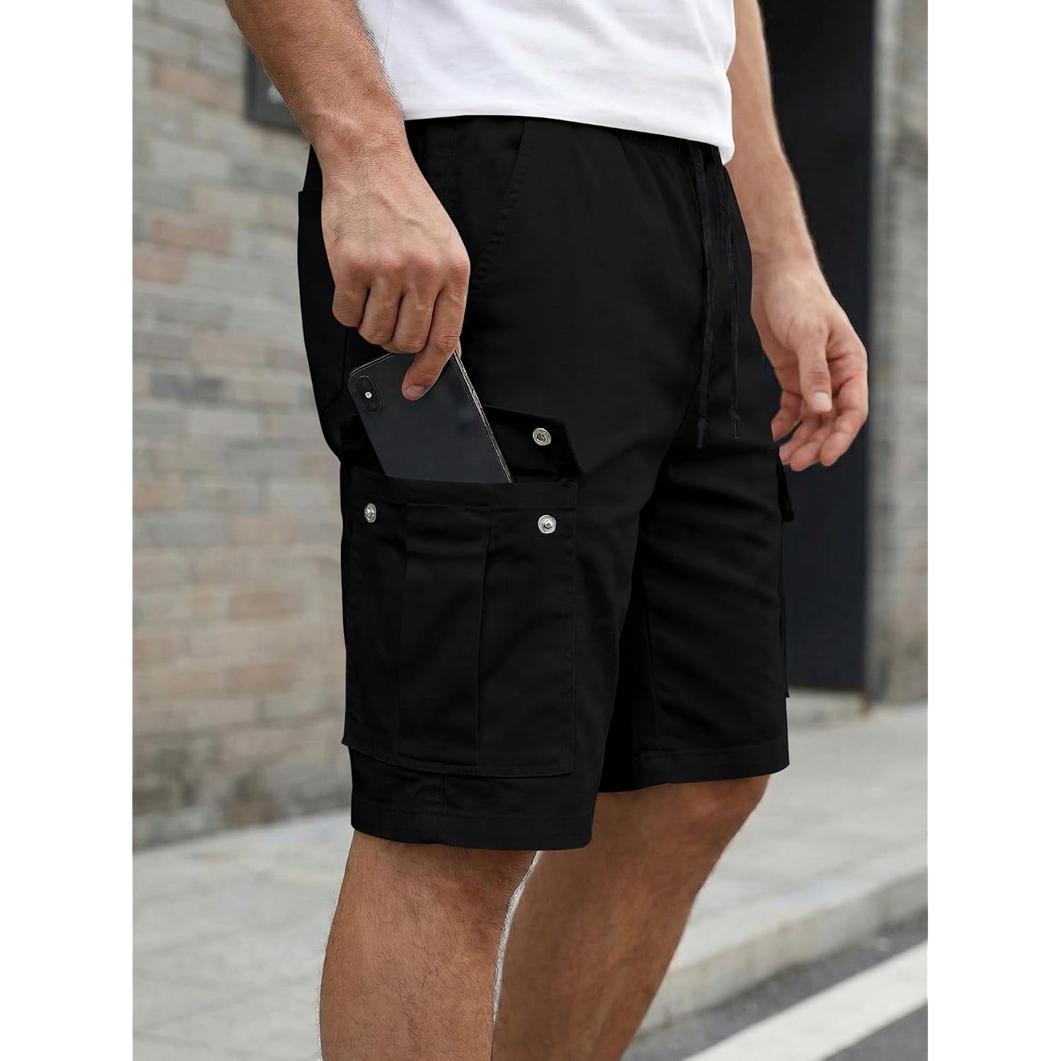 Jmierr Mens Casual Cotton Twill Cargo Shorts Drawstring Classic Chino Stretch Short With 6 Pockets