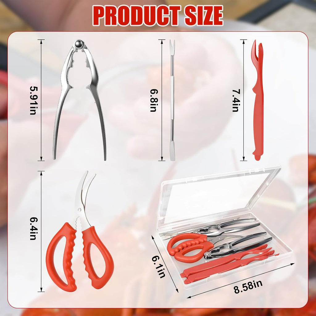 2026 Upgraded 8PCS Seafood Tool Set, Includes 2 Crab Leg Crackers, 2 Stainless Steel Crab Forks, 2 Lobster Shellers, 1 Crab Scissors and 1 Storage Box, Nut Crackers for Crab Legs (8 Pcs)