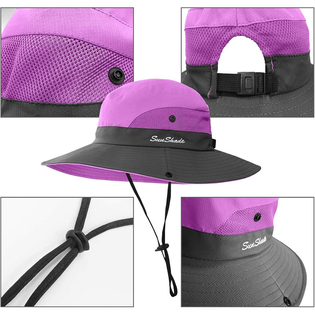 3 Pieces Womens Ponytail Wide Brim Sun Hat Packable Uv Protection Beach Cap For Fishing & Hiking
