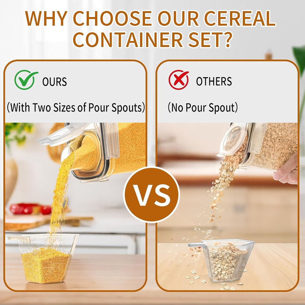 Cereal Containers Storage Set (4L / 135.2Oz), 4Pcs Airtight Food Storage Containers With Lids, Cereal Dispensers For Kitchen Pantry Organization And Storage With Pour Spout, 20 Labels, Marker