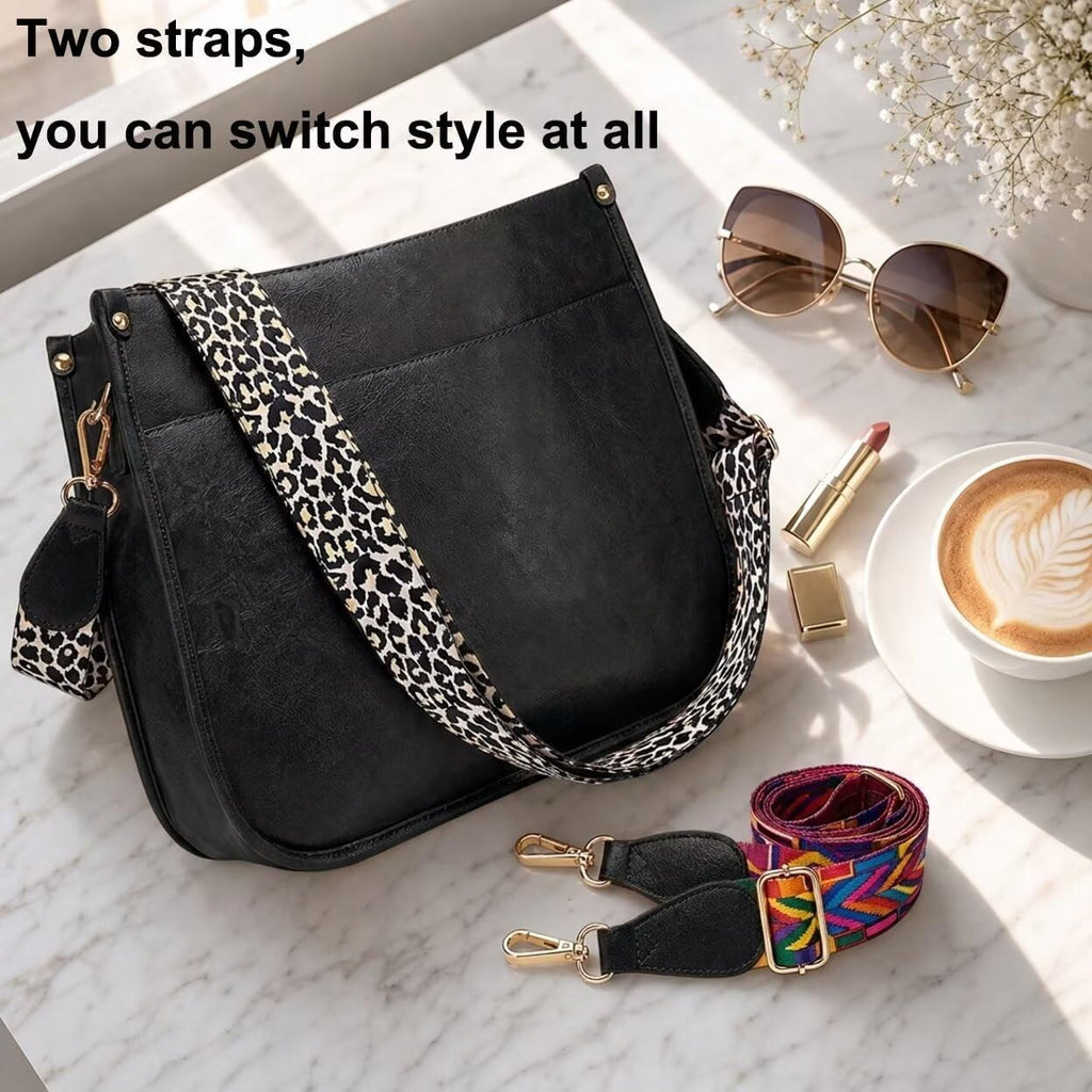 Vegan Leather Crossbody Bags For Women, Crossbody Purse With Guitar Strap Zipped Pockets Handbag Shoulder Bag