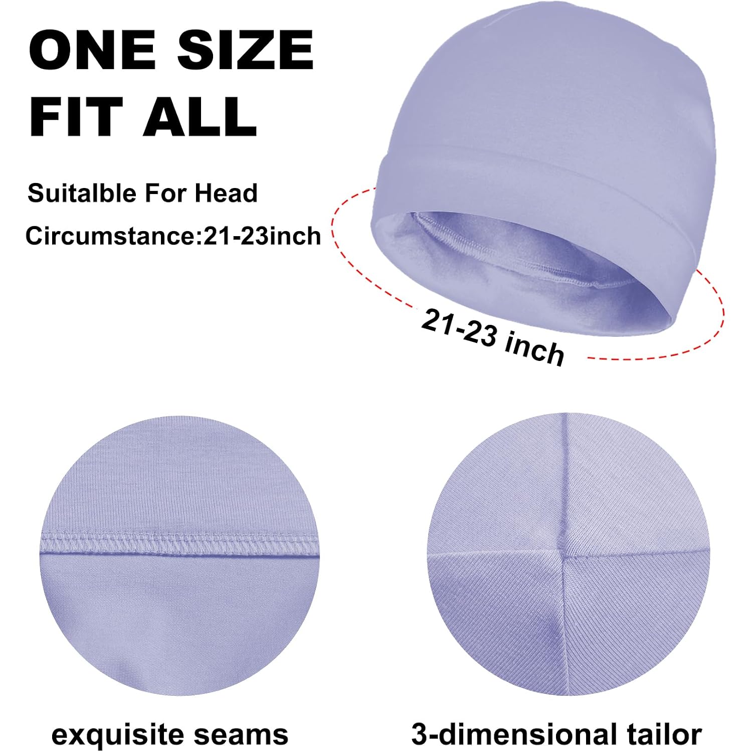 3 Pieces 100% Cotton Skull Caps Beanie for Men Women Lightweigt Night Cap Sleep Hats Breathable Helmet Liner 3pieces-beige,light Purple,pink