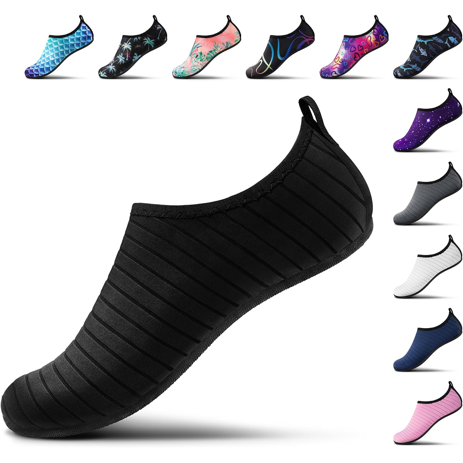 Seekway Water Shoes Women Men Adult Quick-Dry Aqua Socks Barefoot Non Slip For Beach Swim River Pool Lake Surf Black Sk002(U)