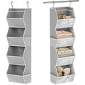 Hanging Closet Organizer 4 Shelf Collapsible Bedroom Closet Organizers And Storage Hanging With Mesh Pockets For Clothes, Fabric Hanging Storage Bins For Wardrobe Closet Organization And Storage, Grey