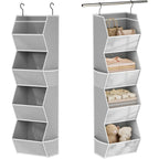 Hanging Closet Organizer 4 Shelf Collapsible Bedroom Closet Organizers And Storage Hanging With Mesh Pockets For Clothes, Fabric Hanging Storage Bins For Wardrobe Closet Organization And Storage, Grey