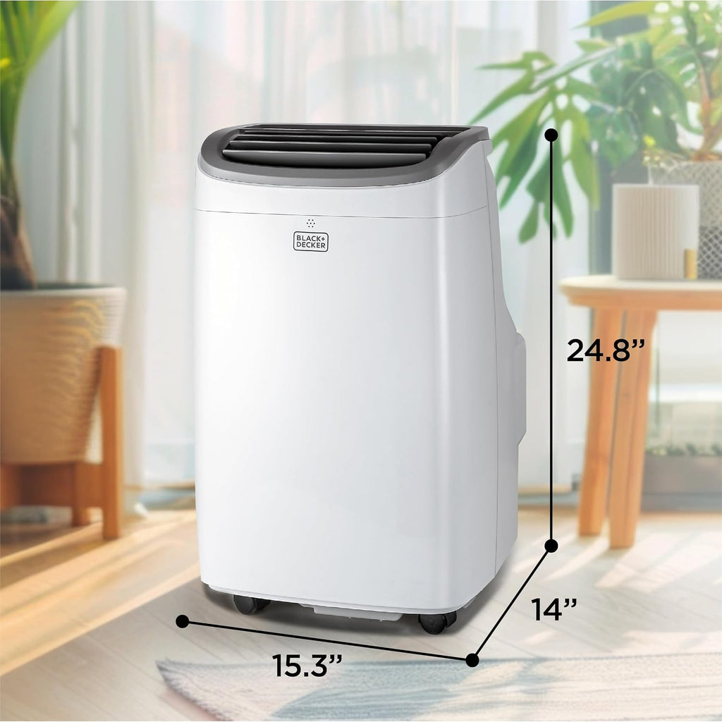 Black+Decker Portable Air Conditioner, 9,000 Btu, Bpact08Wt, White | 5,300 Btu Sacc For Rooms Up To 400 Sq. Ft., 3-In-1 Portable Ac, Fan And Dehum With Follow Me Remote Control And Window Kit