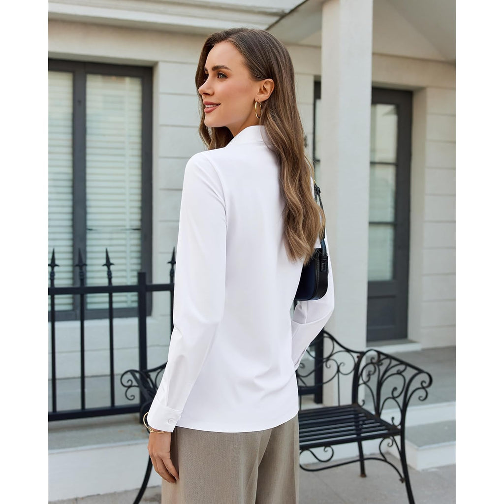 Women’s Button Down Shirt Slim Fit Stretch Wrinkle-Free Shirts for Women Long Sleeve Collared Work Blouse for Casual