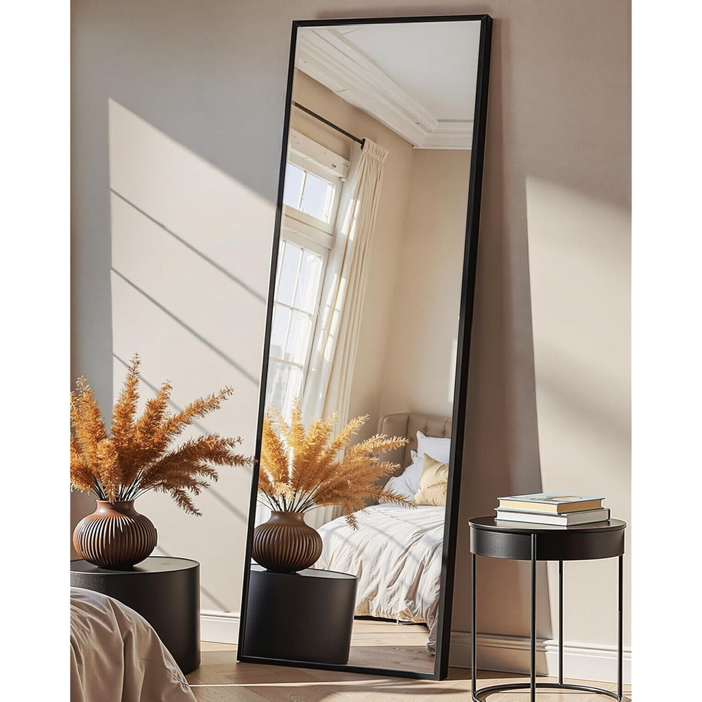 Full Length Floor Mirror 56"X15", Standing Mirror With Aluminum Frame, Large Body Mirror For Bedroom, Living Room And Bathroom, Black