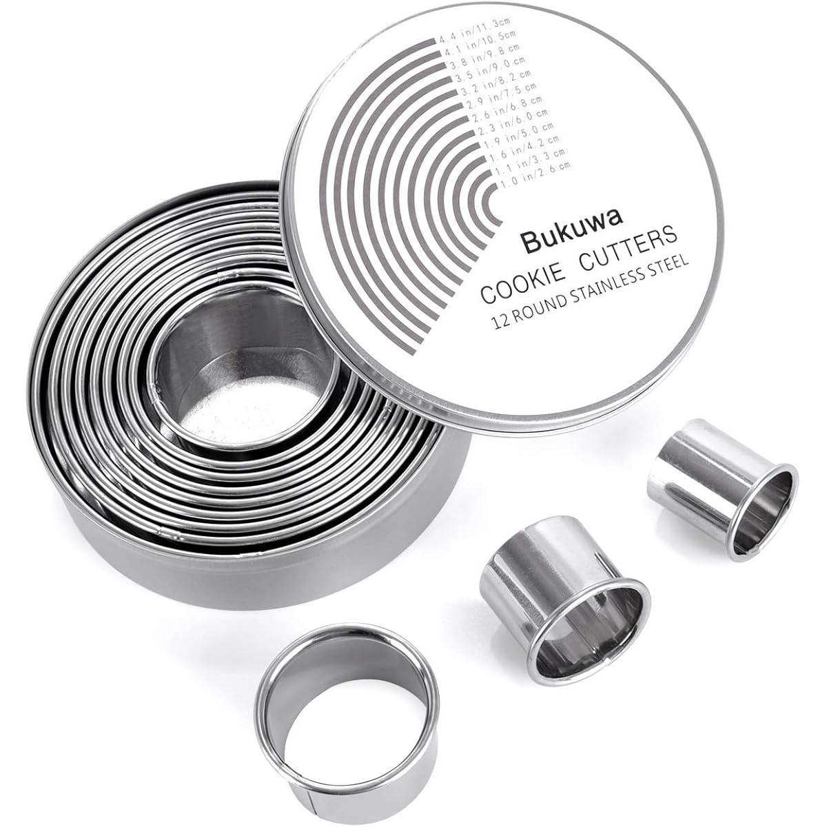 12 Pieces Round Cookie Biscuit Cutter Set,Graduated Circle Pastry Cutters,18/8 Stainless Steel Cookie Cutters And Donut Cutter Ring Molds