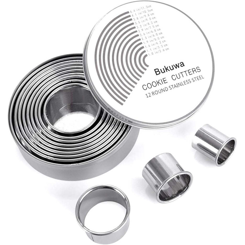 12 Pieces Round Cookie Biscuit Cutter Set,Graduated Circle Pastry Cutters,18/8 Stainless Steel Cookie Cutters And Donut Cutter Ring Molds
