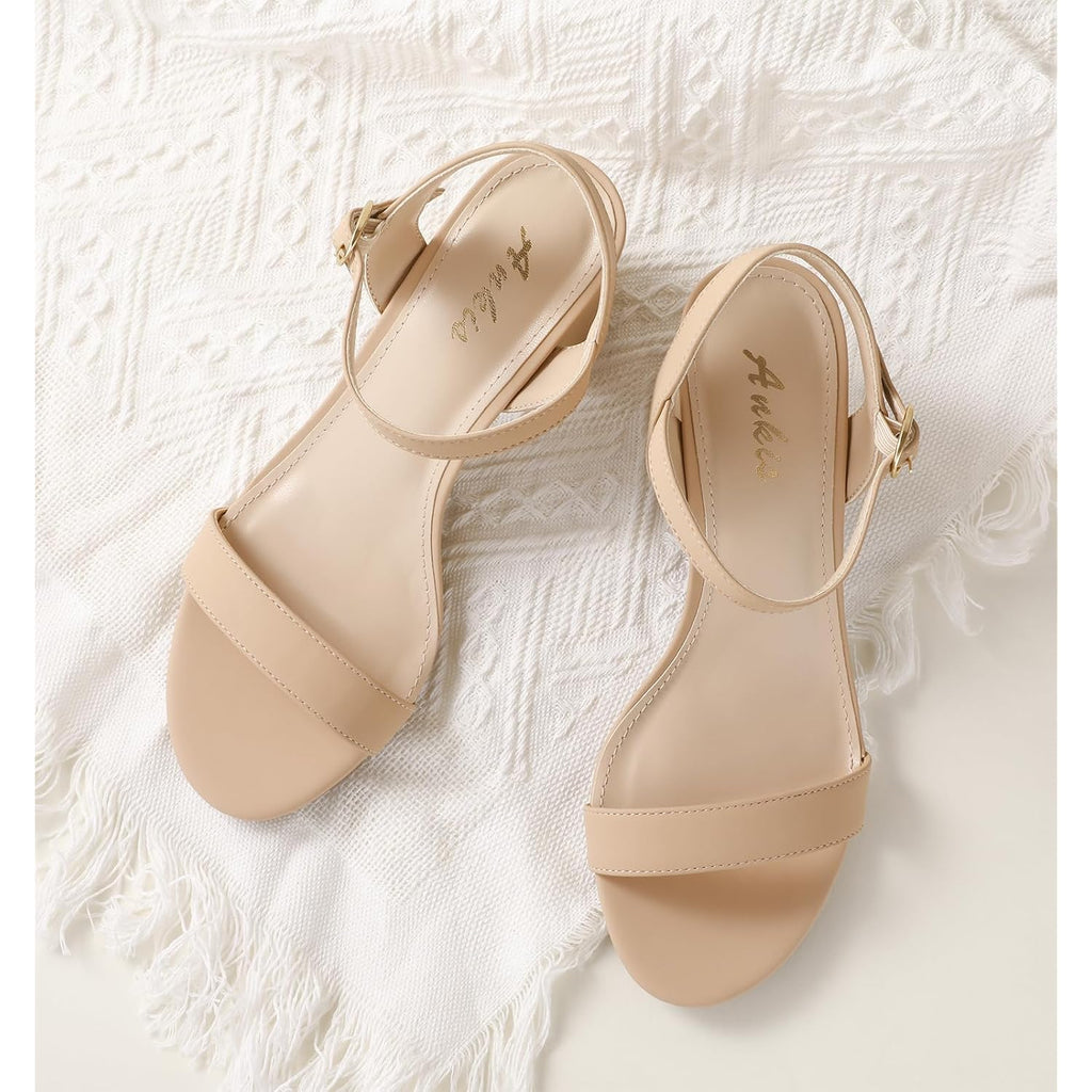 Ankis Nude Black Heels, 2.5'' Block Chunky White Clear Silver Heel Dressy Open Toe Heels For Women Ankle Strap Low Short Thick Strappy Dress Comfortable Sandal Casual Party Wedding Event Summer Shoes