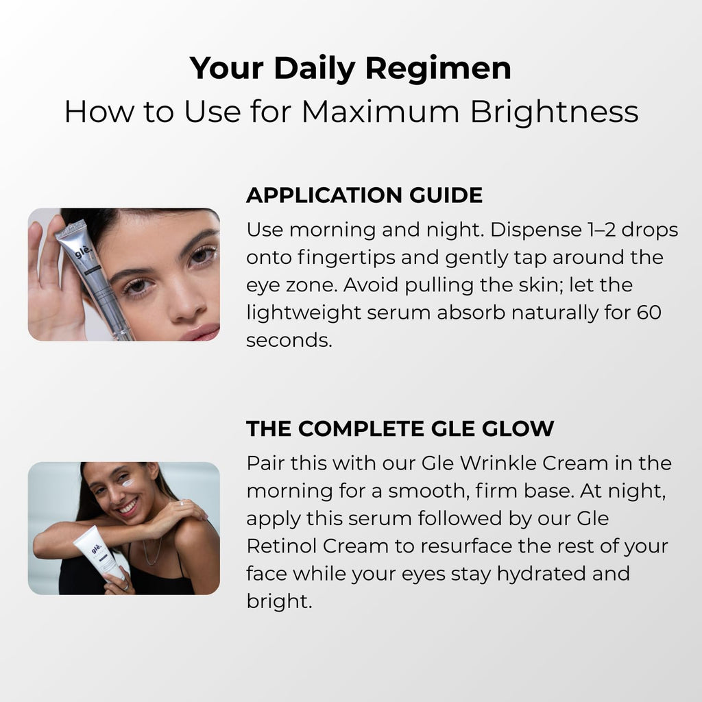 Gle Vitamin C Eye Serum For Dark Circles, Eye Wrinkles And Redness | Dark Circle Under Eye Puffy Eyes Treatment | Caffeine, Vitamin C Hyaluronic Acid | Hydrating & Brightening Scent-Free Travel Size